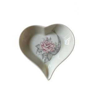 Vintage Russ Berry and Co. 4 inch Heart Shaped Dish Pink Peony